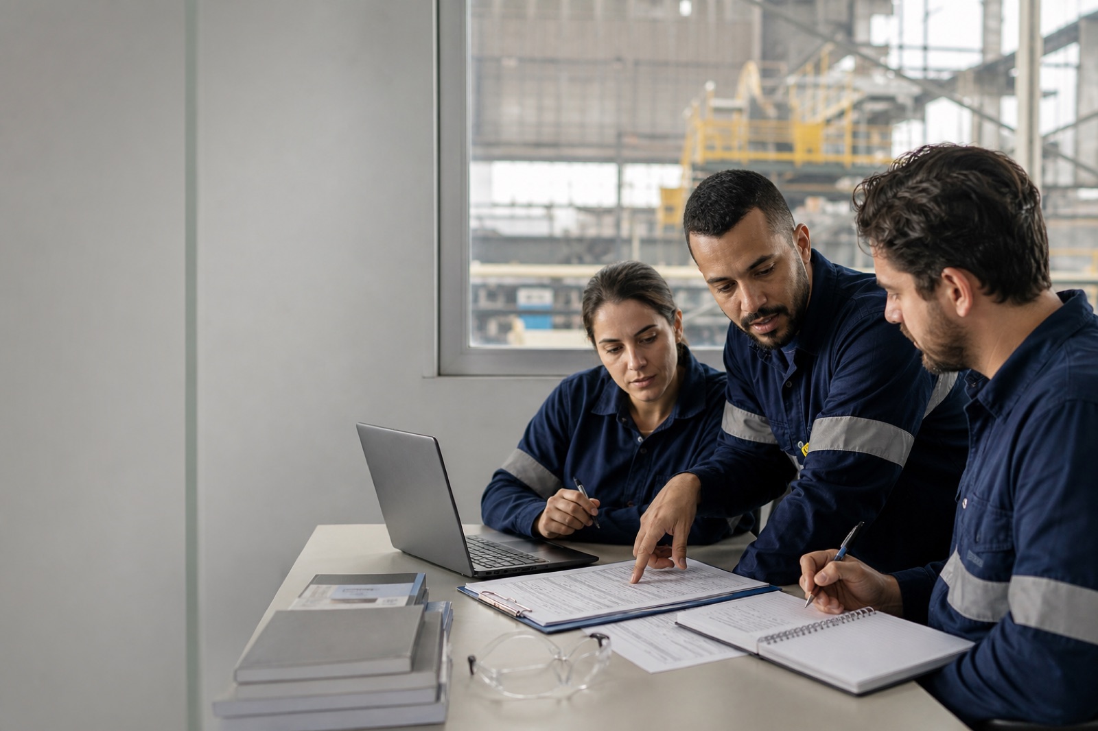 Equipe de SST estruturando processo com apoio de tecnologia