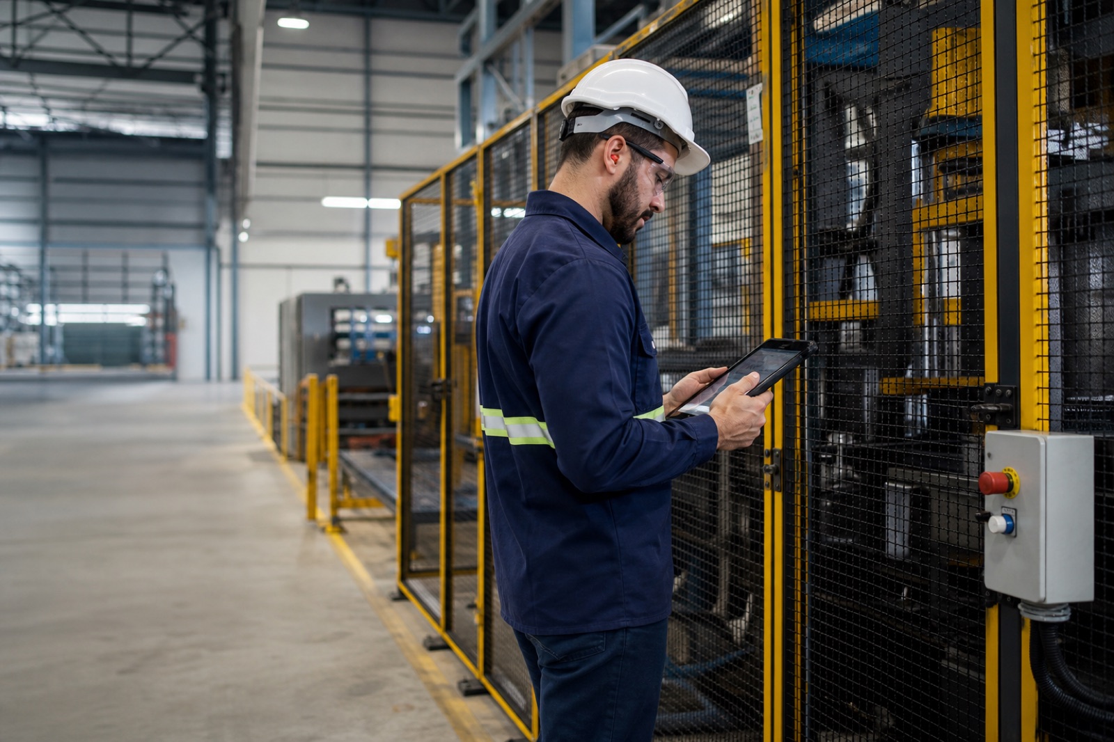 Inspeção técnica de máquina em ambiente industrial